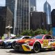 Stock cars set up in downtown Chicago in advance of the announcement Tuesday that NASCAR will hold a race in the city each year for three years, starting in 2023.